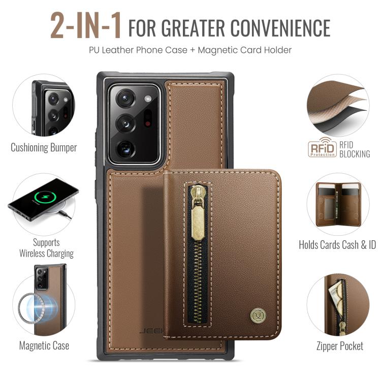 For Samsung Galaxy Note20 Ultra JEEHOOD J12 Exquisite RFID MagSafe Zipper Card Bag Phone Case
