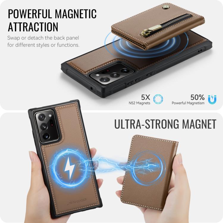 For Samsung Galaxy Note20 Ultra JEEHOOD J12 Exquisite RFID MagSafe Zipper Card Bag Phone Case