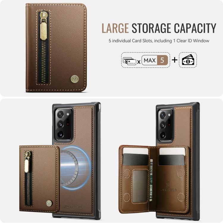 For Samsung Galaxy Note20 Ultra JEEHOOD J12 Exquisite RFID MagSafe Zipper Card Bag Phone Case