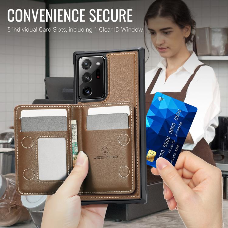 For Samsung Galaxy Note20 Ultra JEEHOOD J12 Exquisite RFID MagSafe Zipper Card Bag Phone Case