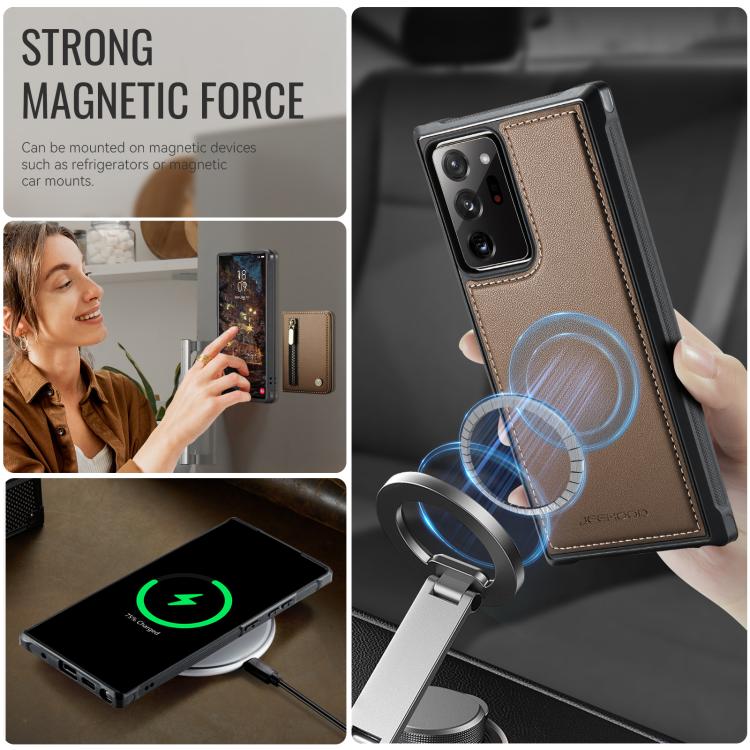 For Samsung Galaxy Note20 Ultra JEEHOOD J12 Exquisite RFID MagSafe Zipper Card Bag Phone Case