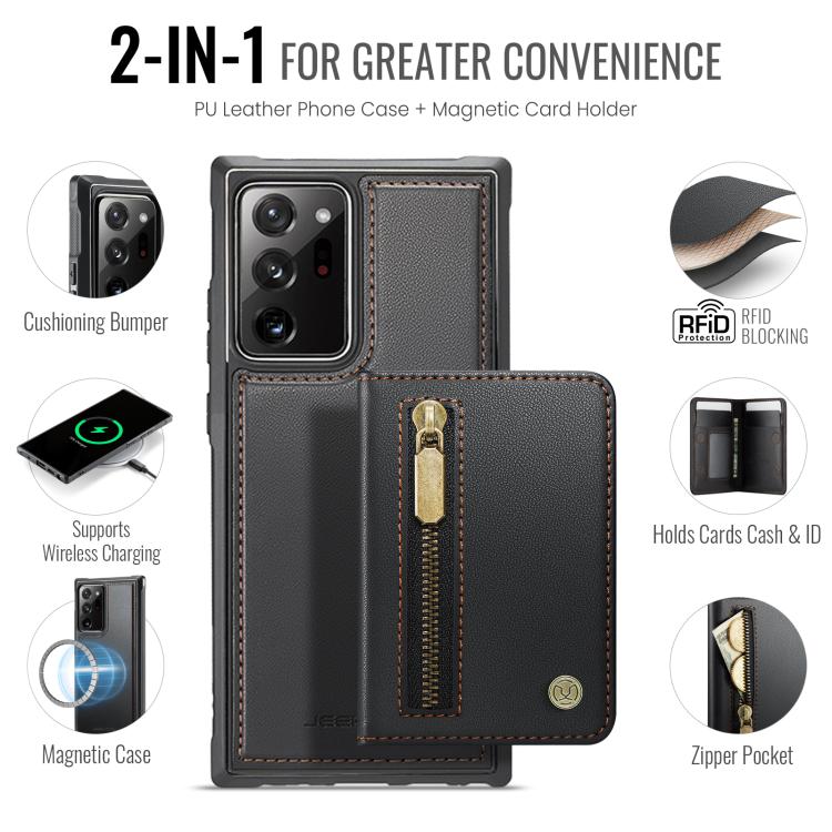 For Samsung Galaxy Note20 Ultra JEEHOOD J12 Exquisite RFID MagSafe Zipper Card Bag Phone Case
