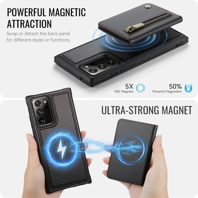 For Samsung Galaxy Note20 Ultra JEEHOOD J12 Exquisite RFID MagSafe Zipper Card Bag Phone Case