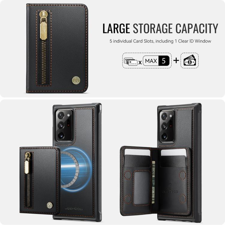 For Samsung Galaxy Note20 Ultra JEEHOOD J12 Exquisite RFID MagSafe Zipper Card Bag Phone Case