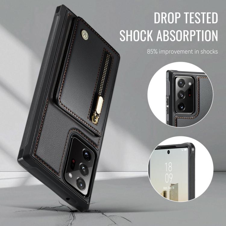 For Samsung Galaxy Note20 Ultra JEEHOOD J12 Exquisite RFID MagSafe Zipper Card Bag Phone Case