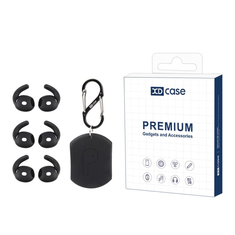 For AirPods 4 XDcase 3 Pairs Silicone Anti-slip Sports Ear Caps with Storage Case & Carabiner