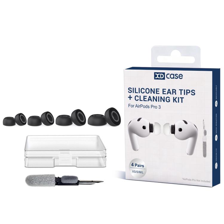 For AirPods Pro 3 XDcase 4 Pairs Replacement Silicone Ear Tips XS/S/M/LSize with Storage & Cleaning Kit, Cleaning Brush Color Random