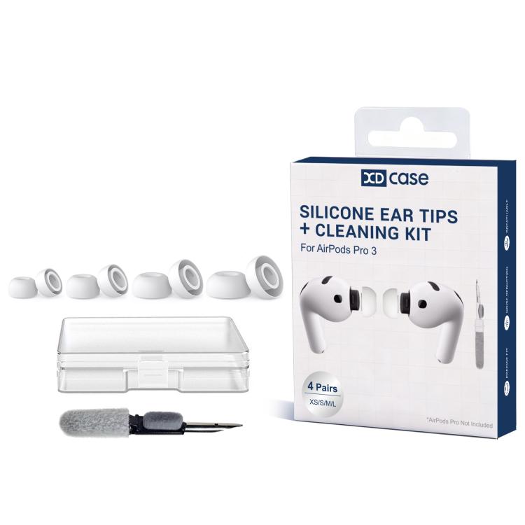 For AirPods Pro 3 XDcase 4 Pairs Replacement Silicone Ear Tips XS/S/M/LSize with Storage & Cleaning Kit, Cleaning Brush Color Random