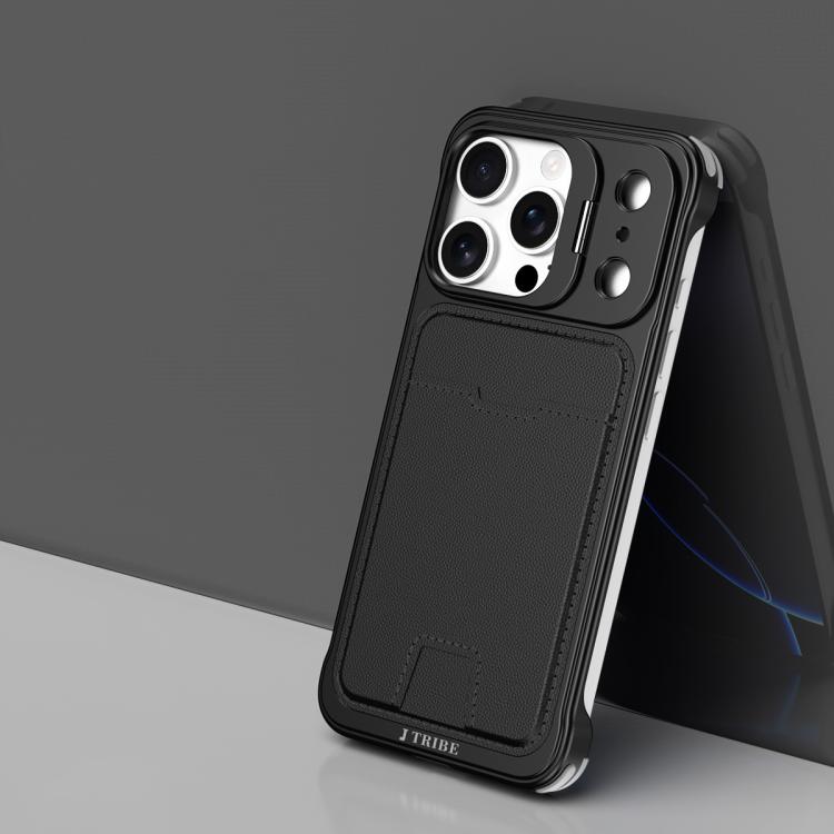 For iPhone 15 Pro Max J TRIBE Metal Frameless Card Slot Lens Holder Phone Case