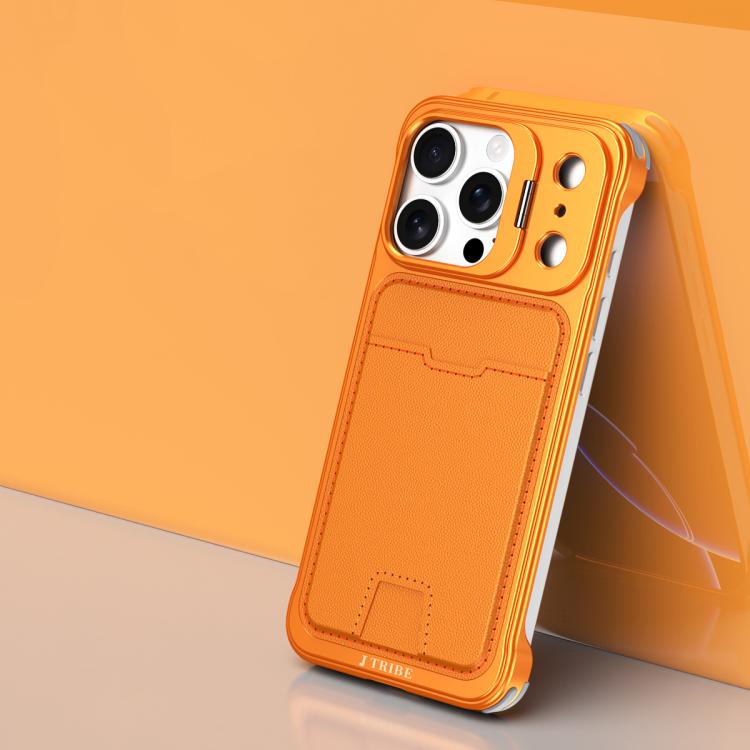 For iPhone 15 Pro J TRIBE Metal Frameless Card Slot Lens Holder Phone Case
