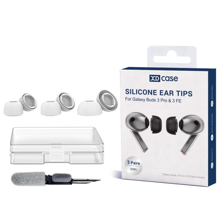 For Samsung Galaxy Buds3 Pro XDcase 3 Pairs Silicone Ear Tips S/M/L Size with Storage & Cleaning Kit, Cleaning Brush Color Random