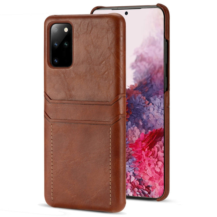 For Samsung Galaxy S20 Ultra Calf Texture PU + PC Protective Case with Card Slots(Brown)