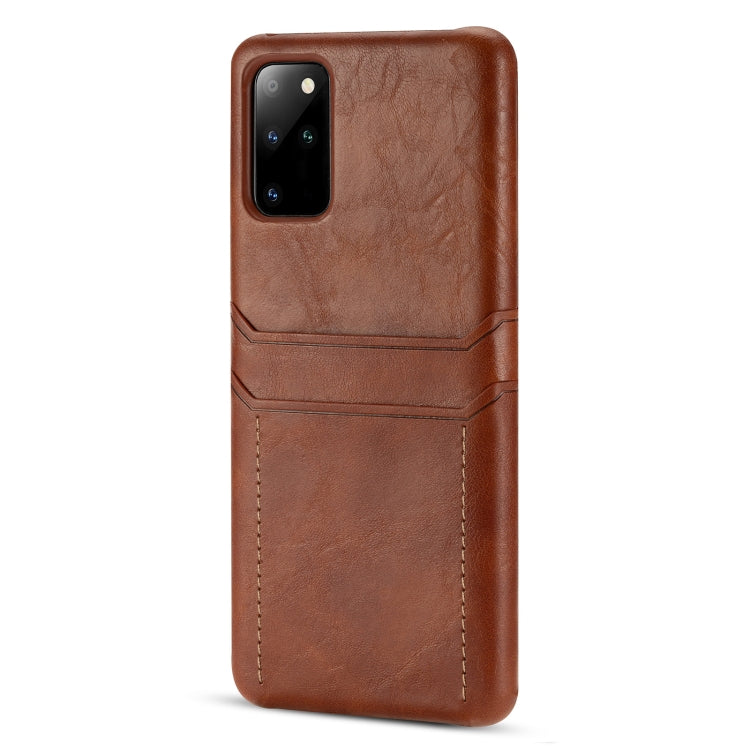 For Samsung Galaxy S20 Ultra Calf Texture PU + PC Protective Case with Card Slots(Brown)
