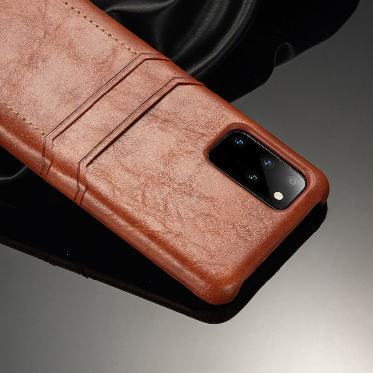 For Samsung Galaxy S20 Ultra Calf Texture PU + PC Protective Case with Card Slots(Brown)