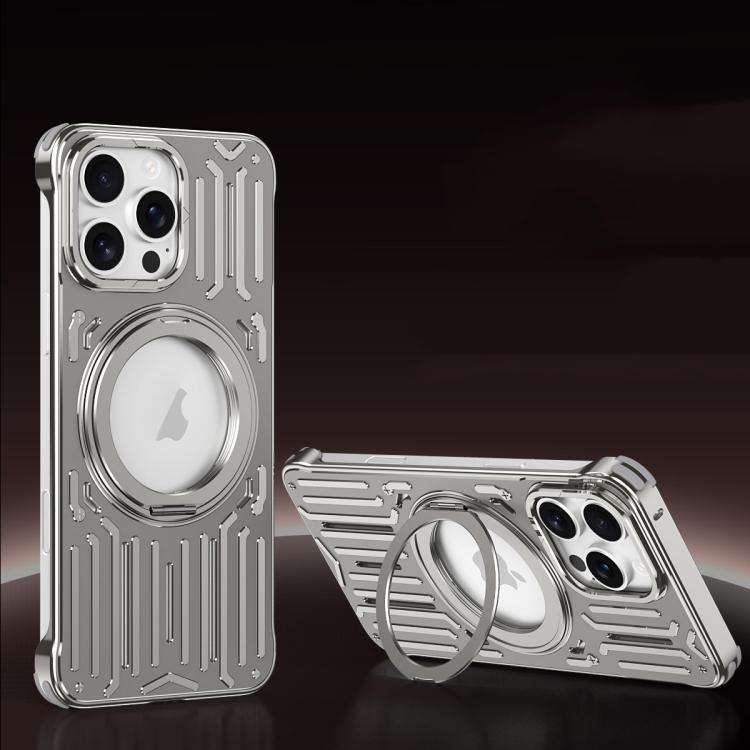 For iPhone 15 Pro Max Mech Series Cooling Rotating Holder Metal Frameless Phone Case