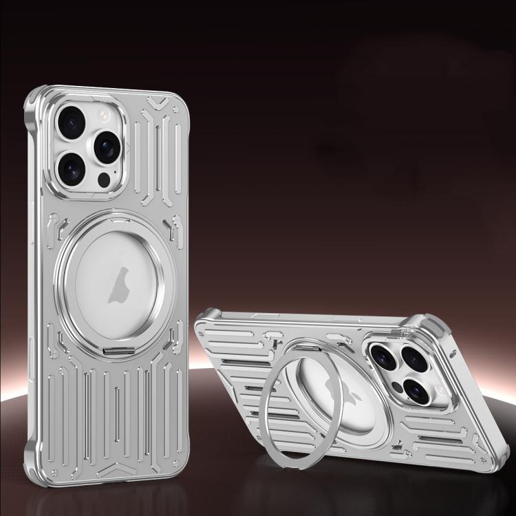 For iPhone 15 Pro Mech Series Cooling Rotating Holder Metal Frameless Phone Case