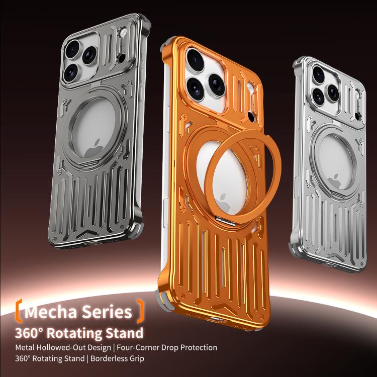 For iPhone 15 Pro Max Mech Series Cooling Rotating Holder Metal Frameless Phone Case