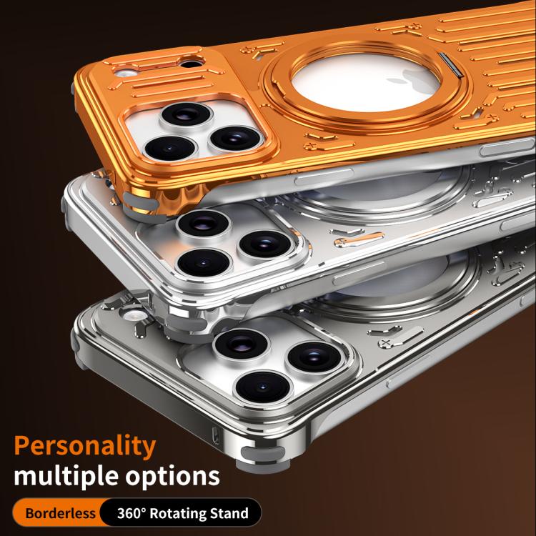 For iPhone 15 Pro Max Mech Series Cooling Rotating Holder Metal Frameless Phone Case