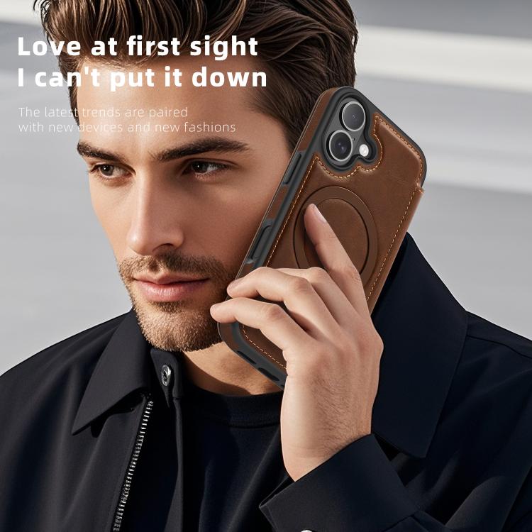 For iPhone 17 Linton MagSafe Leather Phone Case