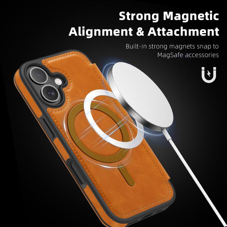 For iPhone 17 Linton MagSafe Leather Phone Case