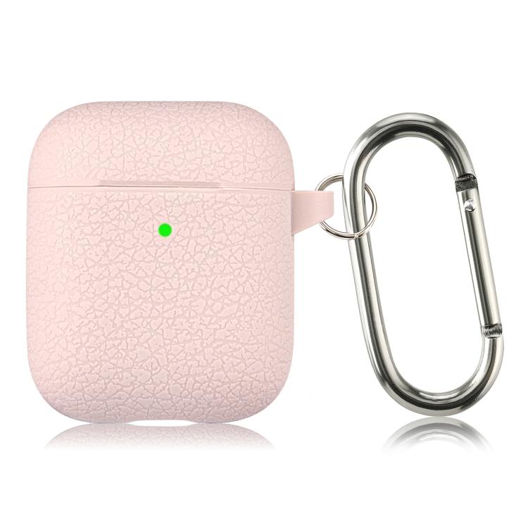 For AirPods 1 / 2 Simple Solid Color Litchi Texture Silicone Earphone Protective Case with Hook