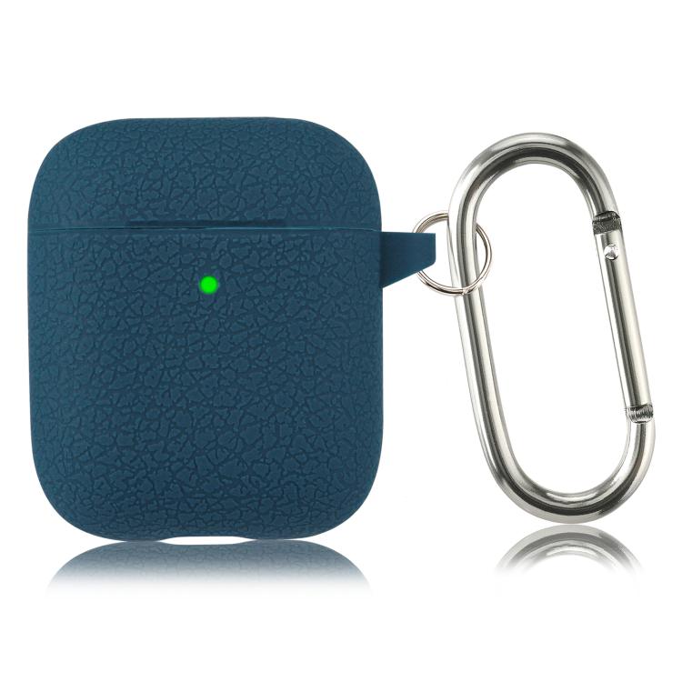 For AirPods 1 / 2 Simple Solid Color Litchi Texture Silicone Earphone Protective Case with Hook