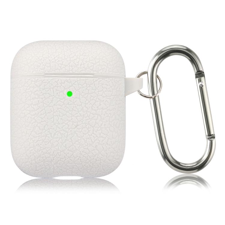 For AirPods 1 / 2 Simple Solid Color Litchi Texture Silicone Earphone Protective Case with Hook