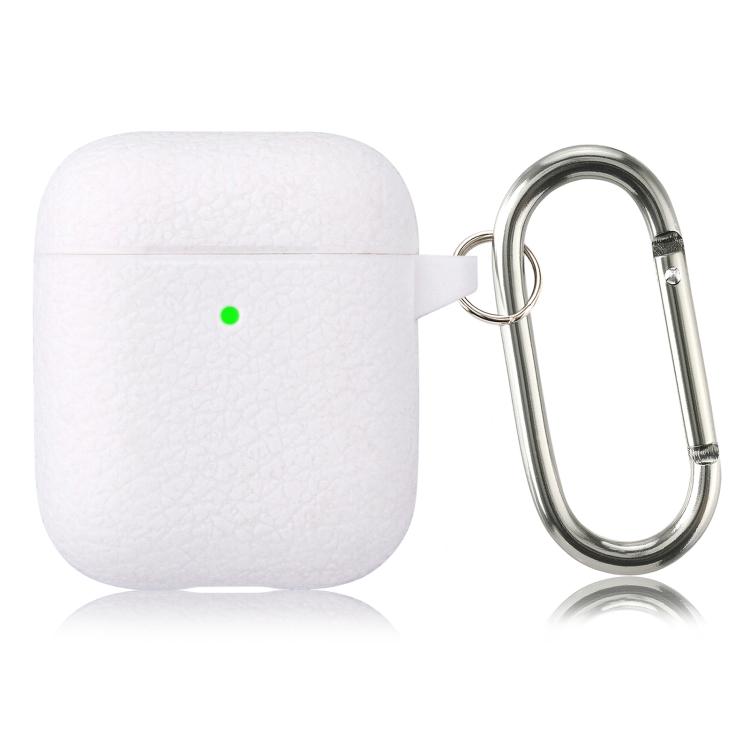 For AirPods 1 / 2 Simple Solid Color Litchi Texture Silicone Earphone Protective Case with Hook