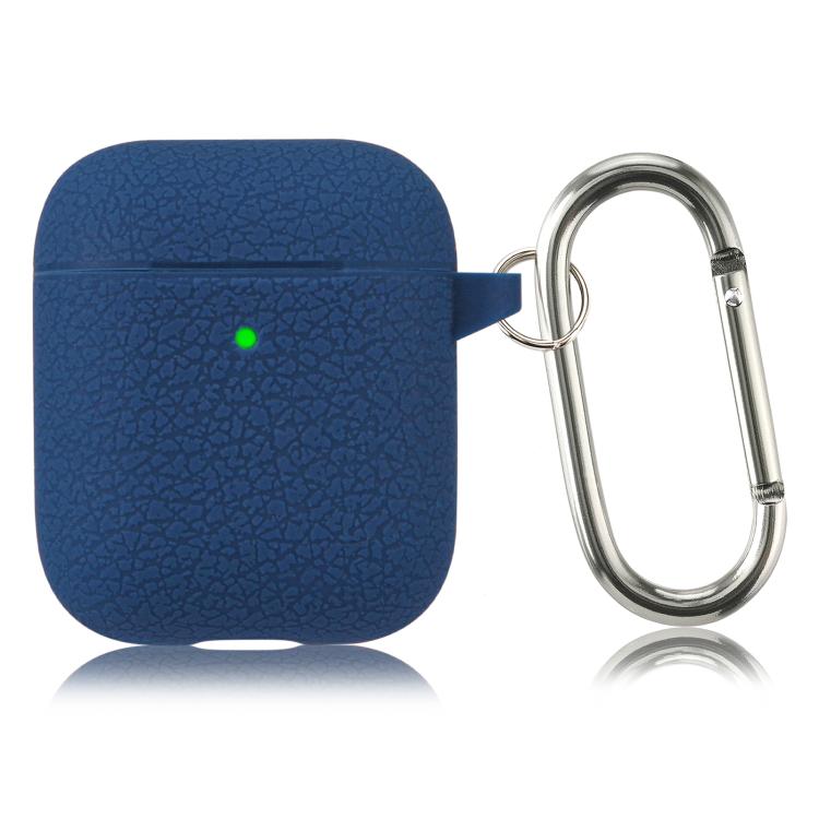 For AirPods 1 / 2 Simple Solid Color Litchi Texture Silicone Earphone Protective Case with Hook