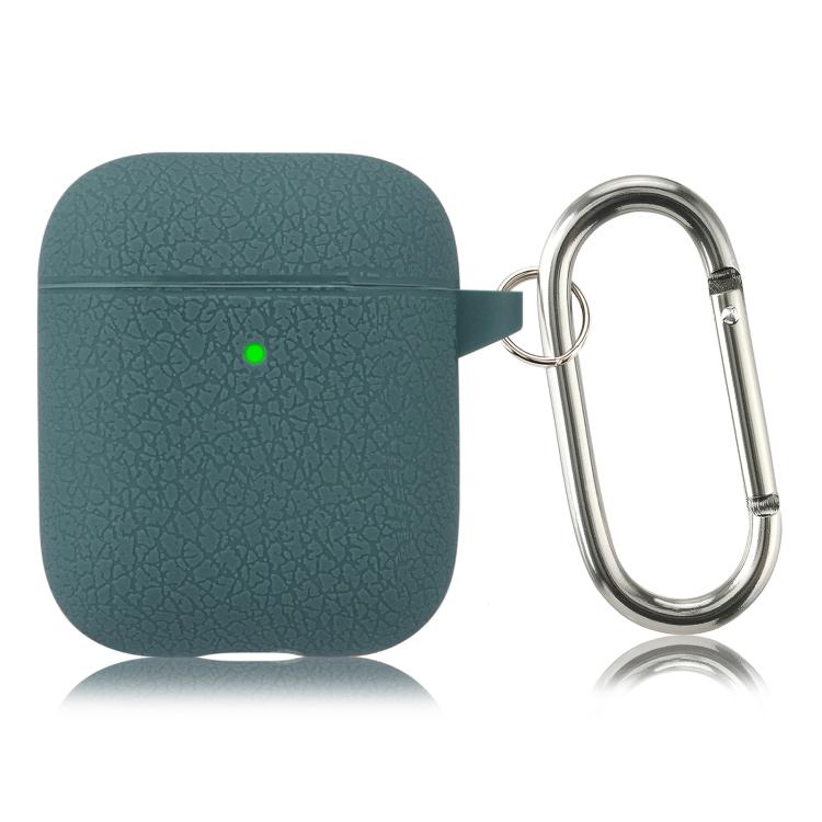 For AirPods 1 / 2 Simple Solid Color Litchi Texture Silicone Earphone Protective Case with Hook