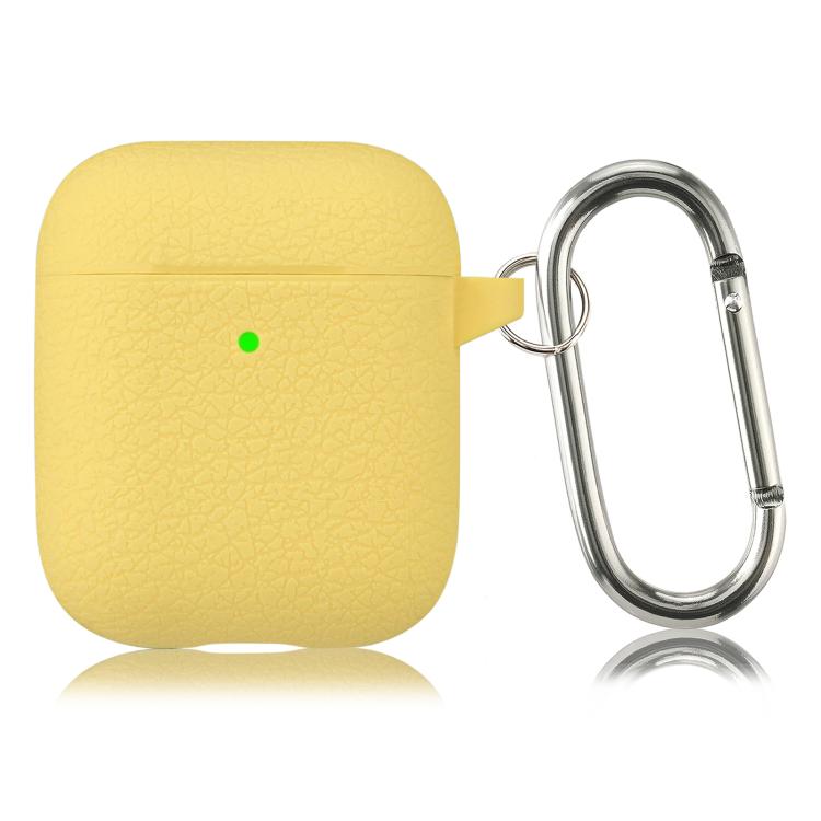 For AirPods 1 / 2 Simple Solid Color Litchi Texture Silicone Earphone Protective Case with Hook