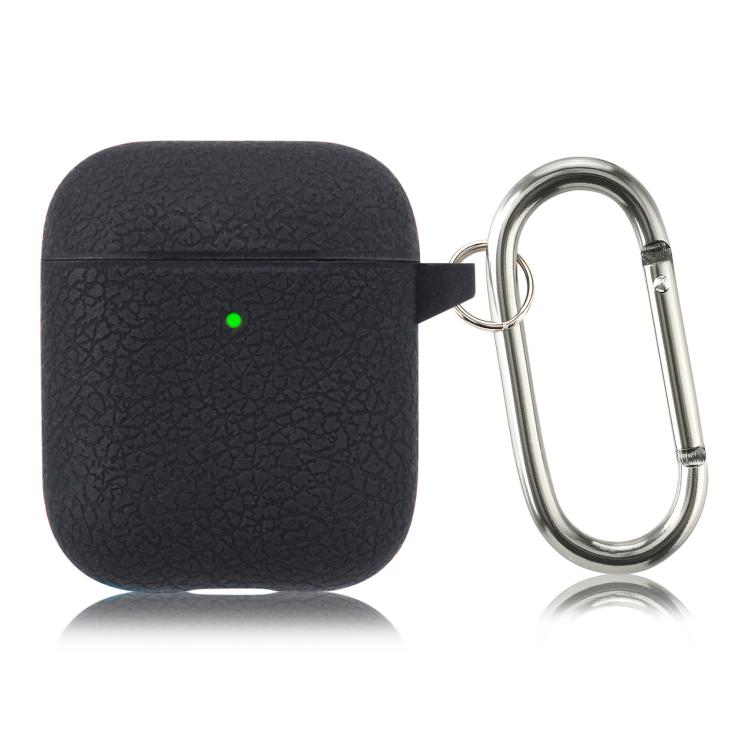 For AirPods 1 / 2 Simple Solid Color Litchi Texture Silicone Earphone Protective Case with Hook