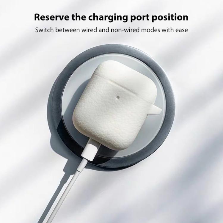 For AirPods 1 / 2 Simple Solid Color Litchi Texture Silicone Earphone Protective Case with Hook