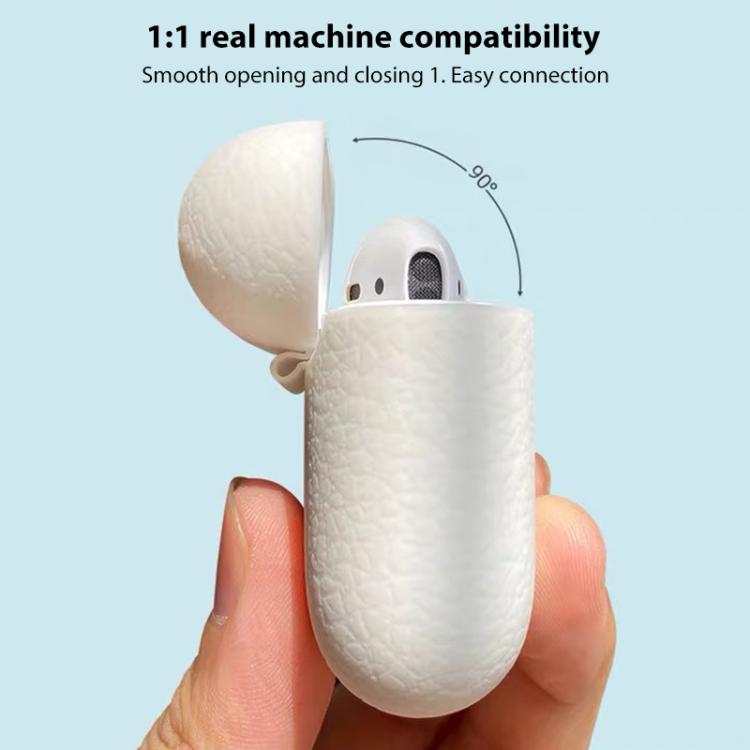 For AirPods 1 / 2 Simple Solid Color Litchi Texture Silicone Earphone Protective Case with Hook - Orange