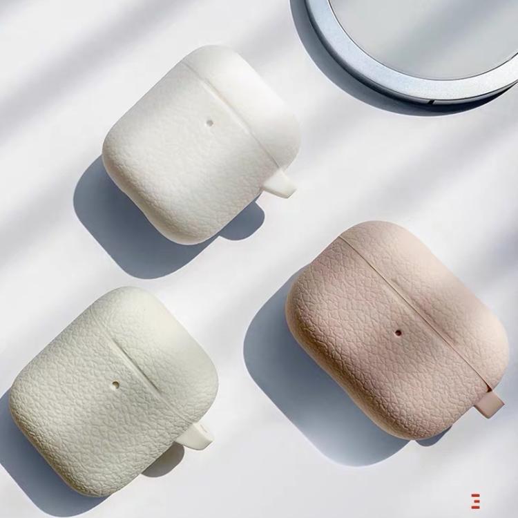 For AirPods 1 / 2 Simple Solid Color Litchi Texture Silicone Earphone Protective Case with Hook - Orange