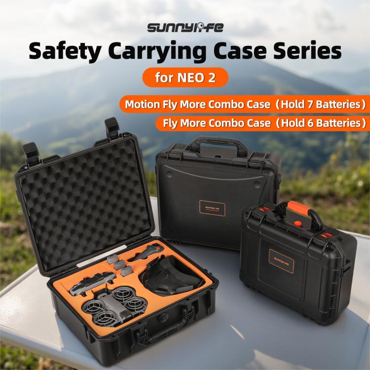 For DJI Neo 2 Sunnylife Hard Travel Shell Waterproof Shock-proof Box, Type:Fly More Combo - Black