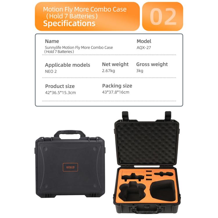 For DJI Neo 2 Sunnylife Hard Travel Shell Waterproof Shock-proof Box, Type:Motion Fly More Combo - Black