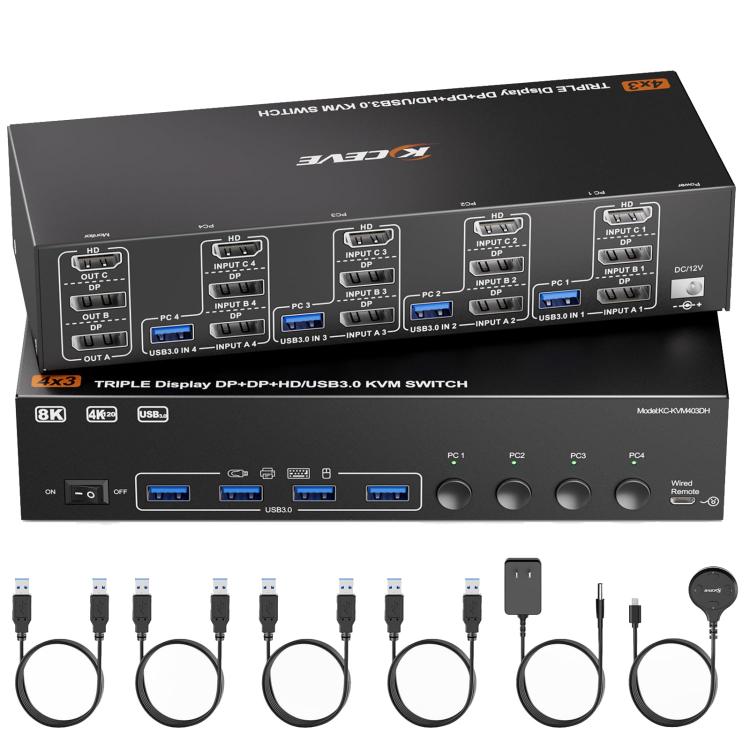 NW-KVM403DH 8K 60Hz USB3.0, DP, HDMI Ports Triple Monitor KVM Switch