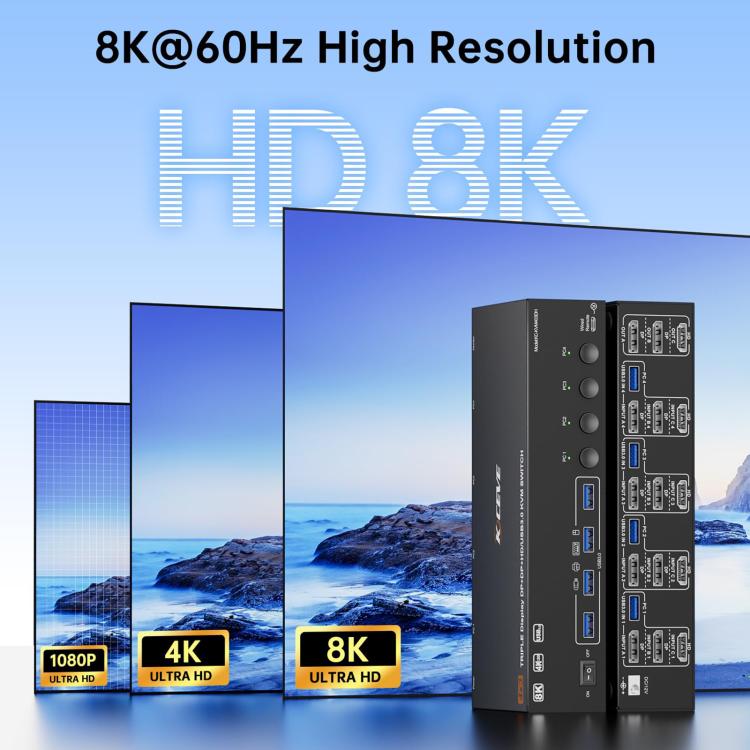 NW-KVM403DH 8K 60Hz USB3.0, DP, HDMI Ports Triple Monitor KVM Switch