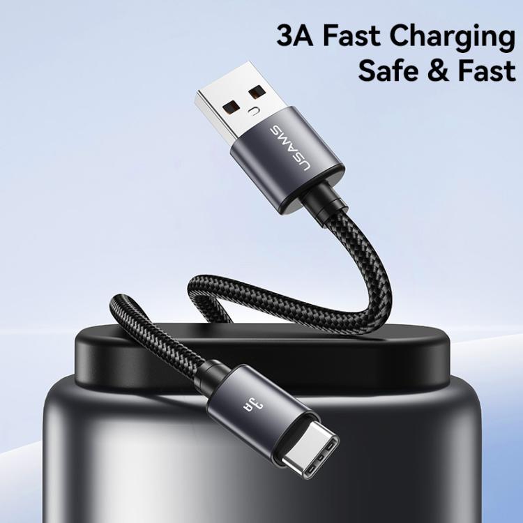 USAMS SJ767 U91 3A USB to Type-C Aluminum Alloy Fast Charging Data Cable, Length: 1m - Gun Color