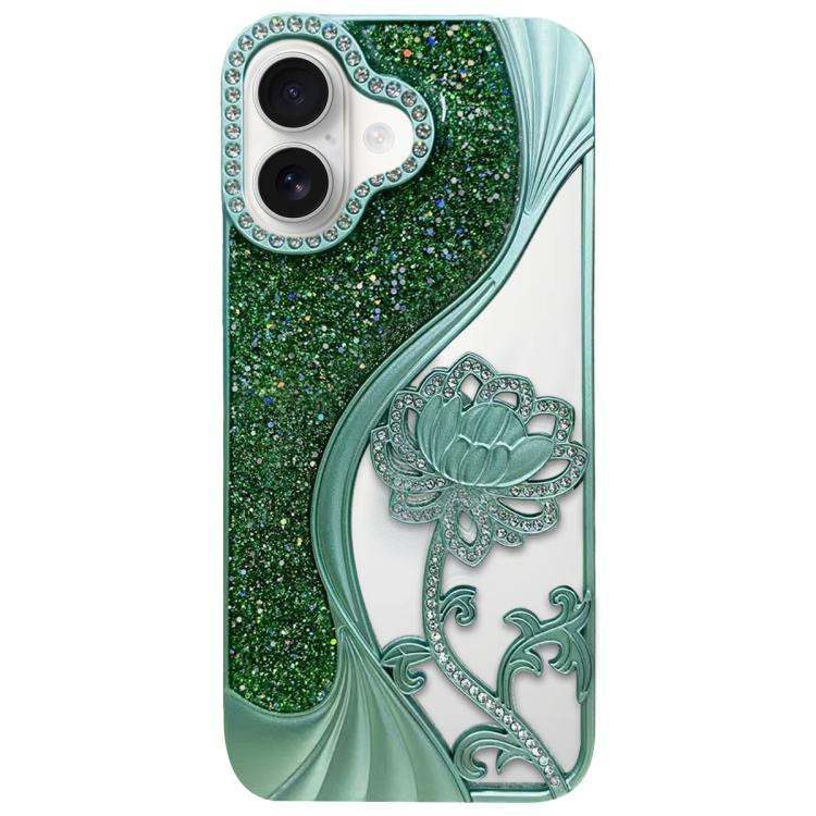 For iPhone 17 Electroplated TPU Lotus Hollow-carved  Rhinestone Glitter Phone Case