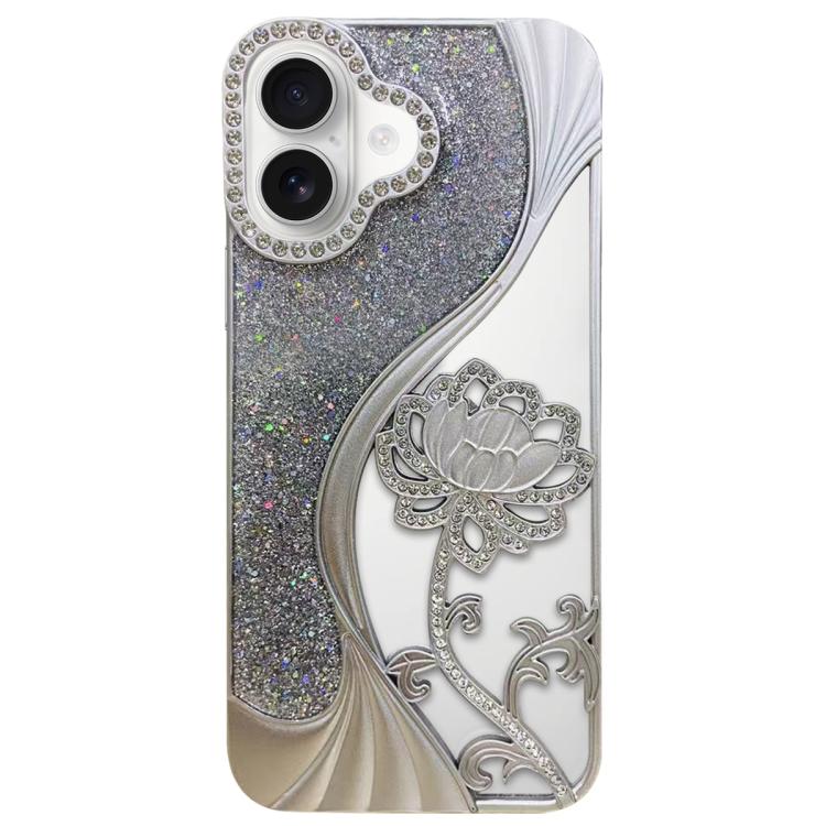 For iPhone 17 Electroplated TPU Lotus Hollow-carved  Rhinestone Glitter Phone Case
