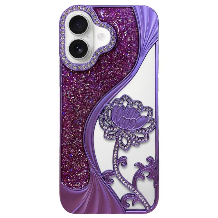 For iPhone 17 Electroplated TPU Lotus Hollow-carved  Rhinestone Glitter Phone Case