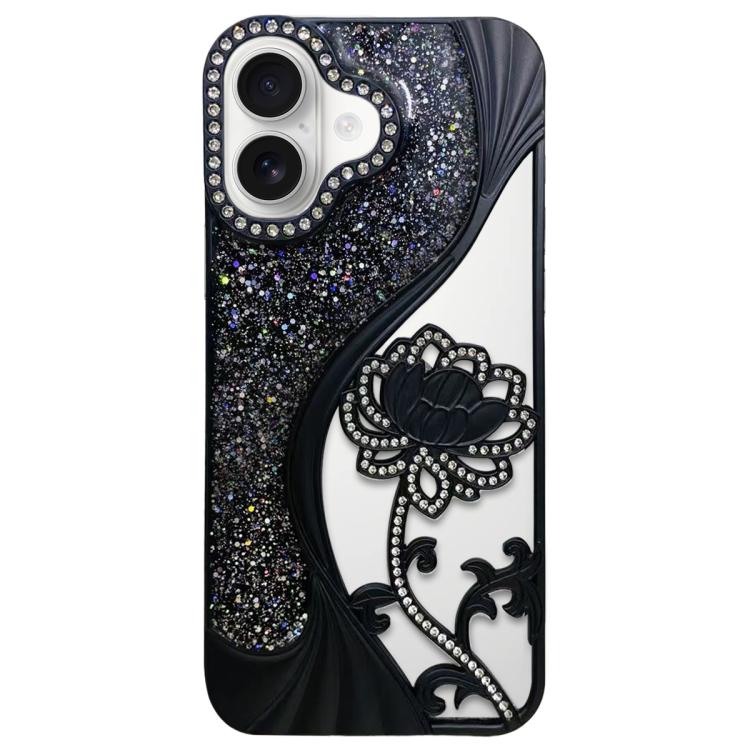 For iPhone 17 Electroplated TPU Lotus Hollow-carved  Rhinestone Glitter Phone Case
