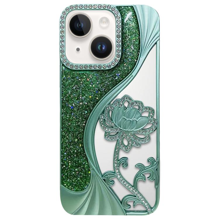 For iPhone 13 Electroplated TPU Lotus Hollow-carved  Rhinestone Glitter Phone Case