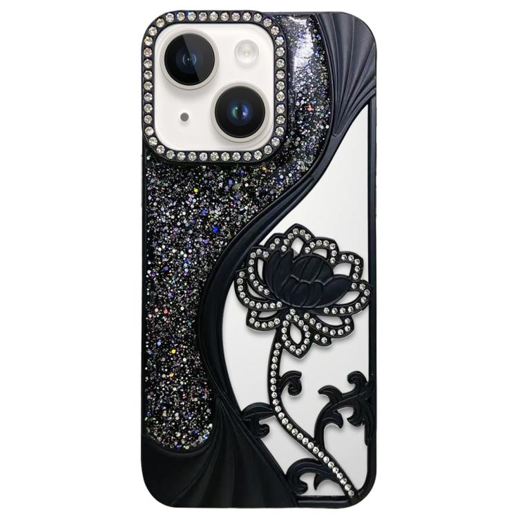 For iPhone 13 Electroplated TPU Lotus Hollow-carved  Rhinestone Glitter Phone Case