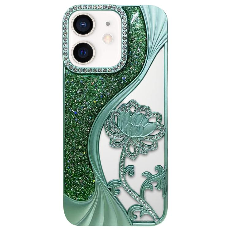 For iPhone 12 Electroplated TPU Lotus Hollow-carved  Rhinestone Glitter Phone Case