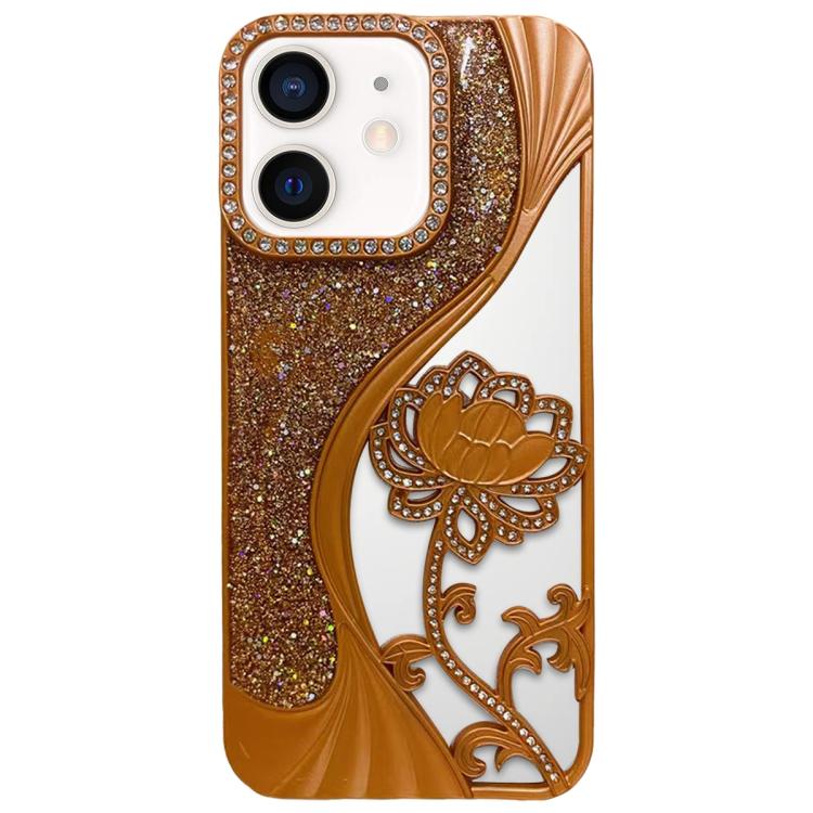 For iPhone 12 Electroplated TPU Lotus Hollow-carved  Rhinestone Glitter Phone Case