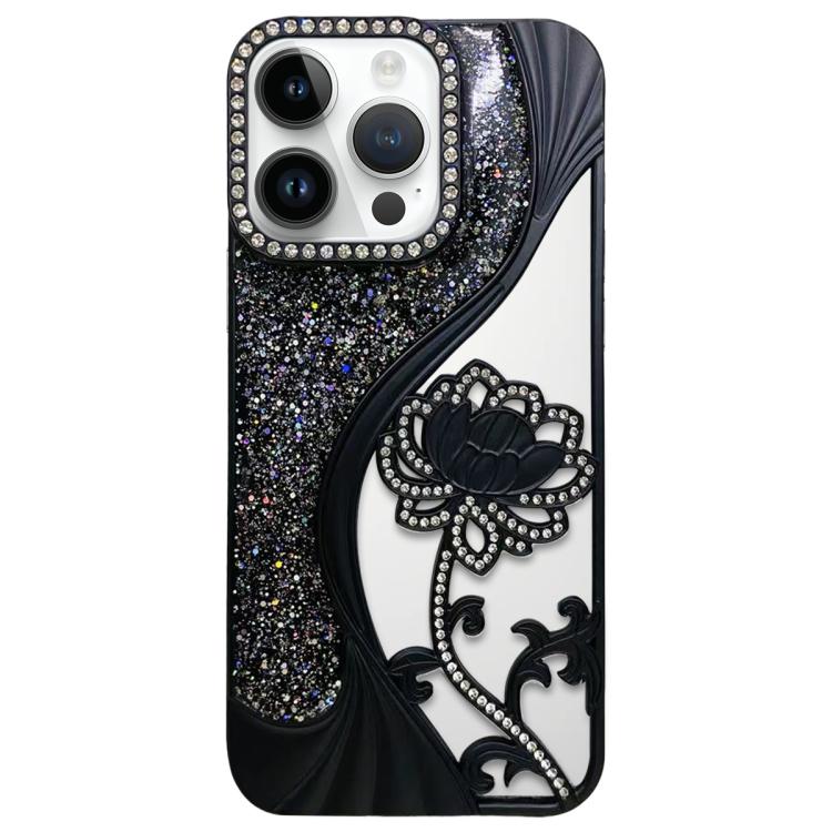 For iPhone 12 Pro Max Electroplated TPU Lotus Hollow-carved  Rhinestone Glitter Phone Case