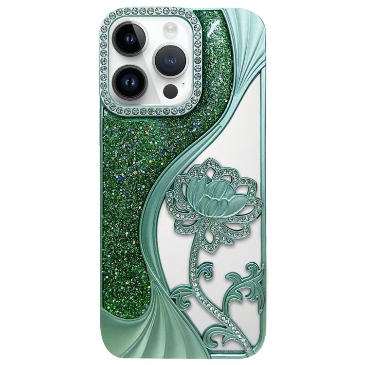 For iPhone 12 Pro Electroplated TPU Lotus Hollow-carved  Rhinestone Glitter Phone Case